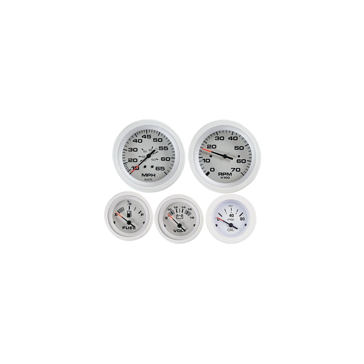 Sierra 68387P Arctic Series White Outboard 4 Set with Tachometer, Speedometer, Voltmeter & Fuel Gauges