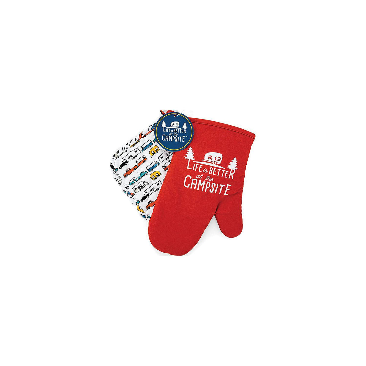 Camco 53260 Red Oven Mitt/Multi-Color Pot Holder Set