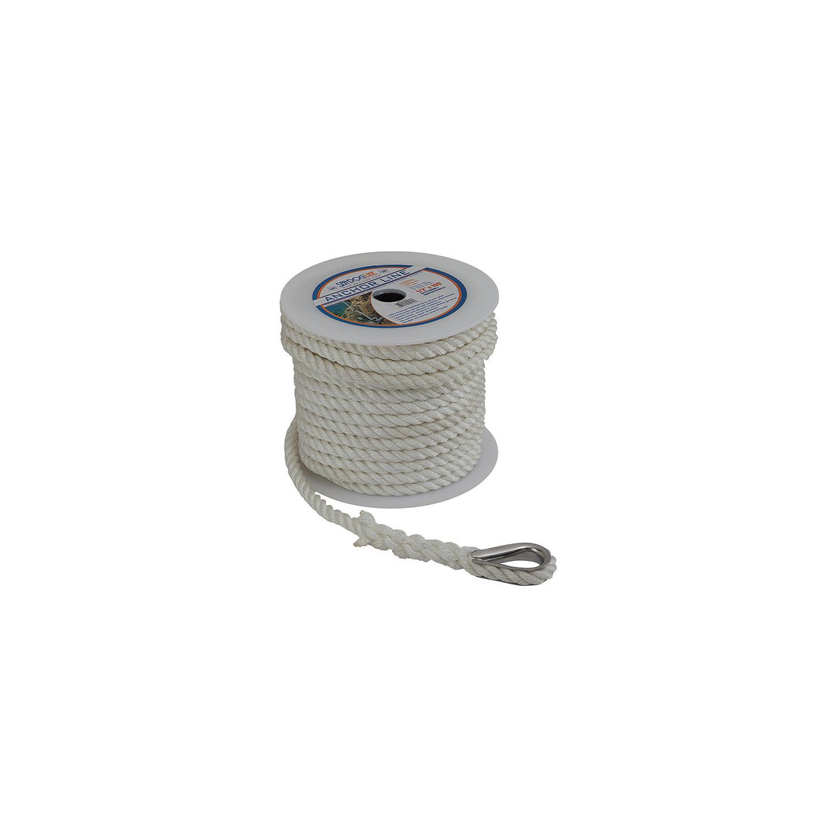Sea Dog 301110150WH1 Premium Twisted 3-Strand Nylon Anchor Line, 3/8" 150'
