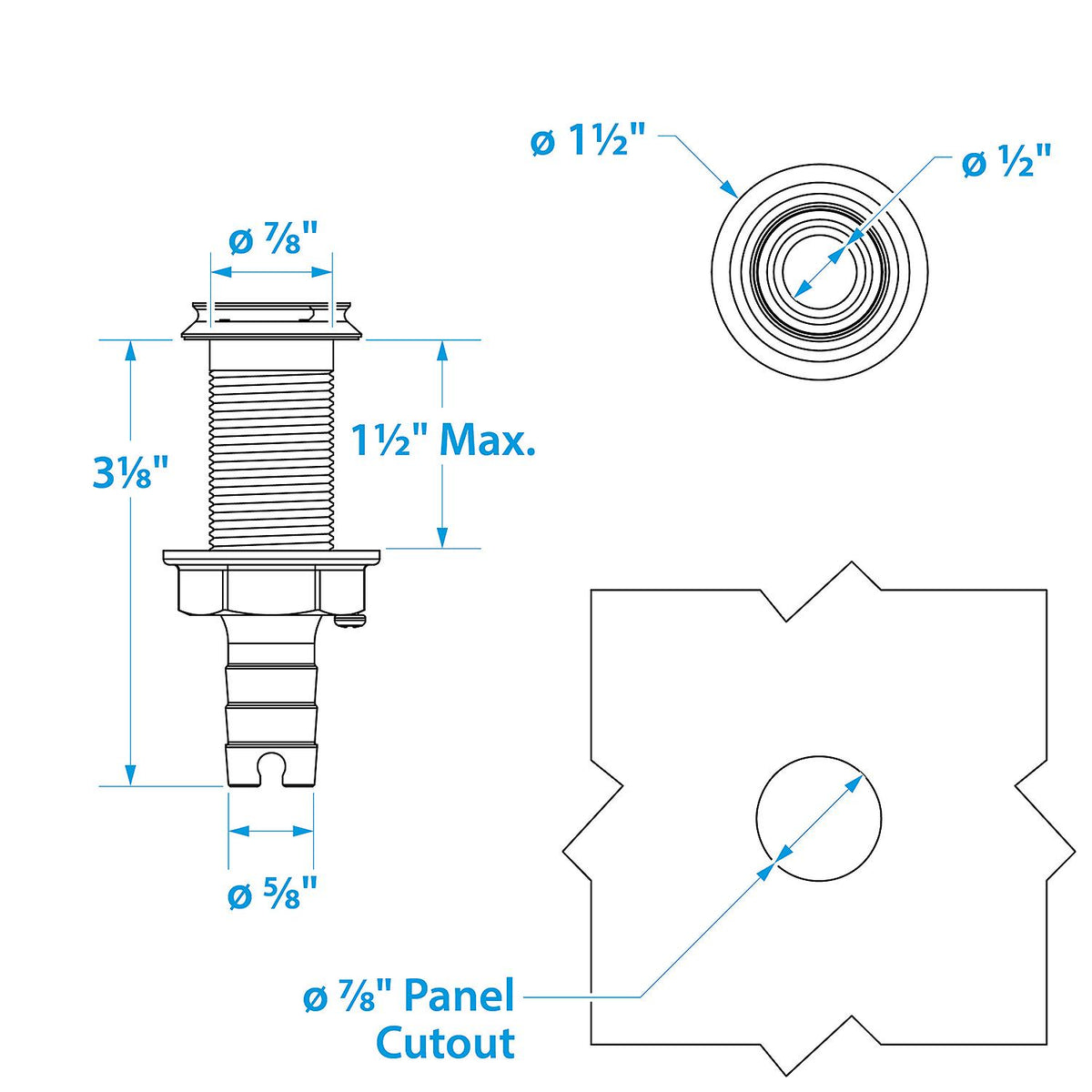 Seachoice 18591 Mega-Flow Dripless 316 Stainless Thu Hull, 5/8"