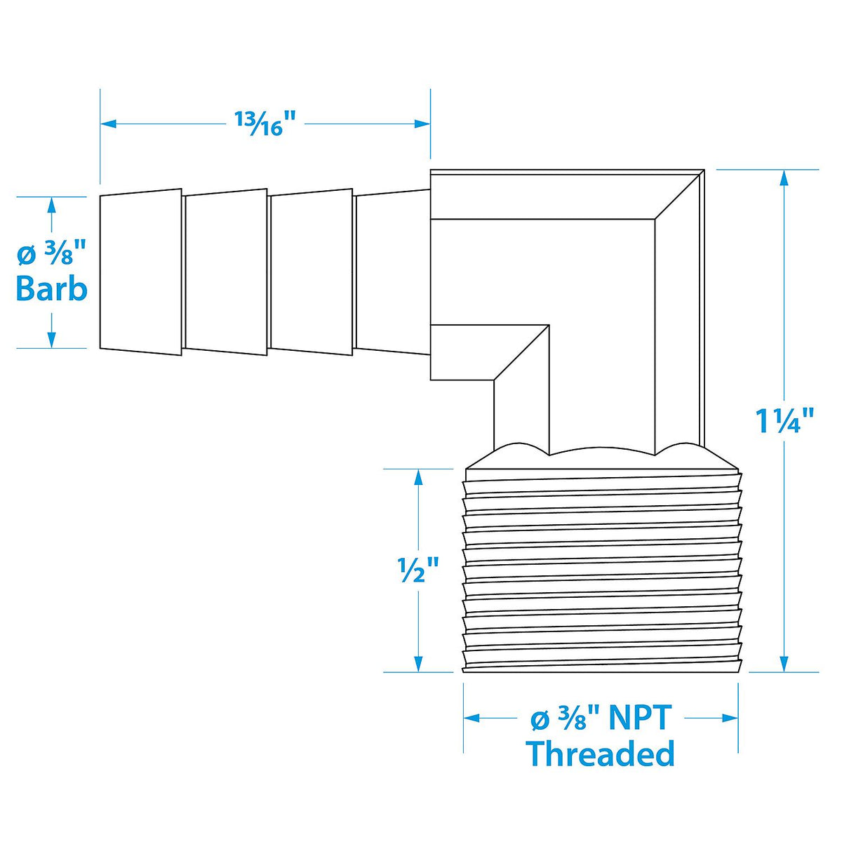 Seachoice 20861 90 Degree Brass Fuel Elbow