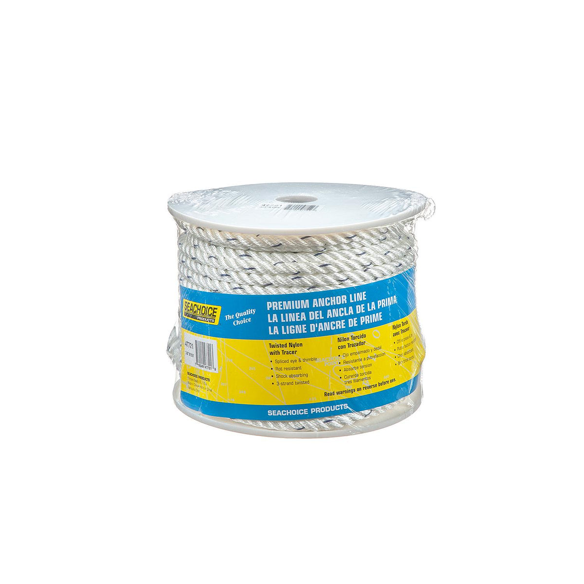 Premium 3-Strand Twisted Nylon Anchor Line
White With Blue Tracer, 3/8" x 150'