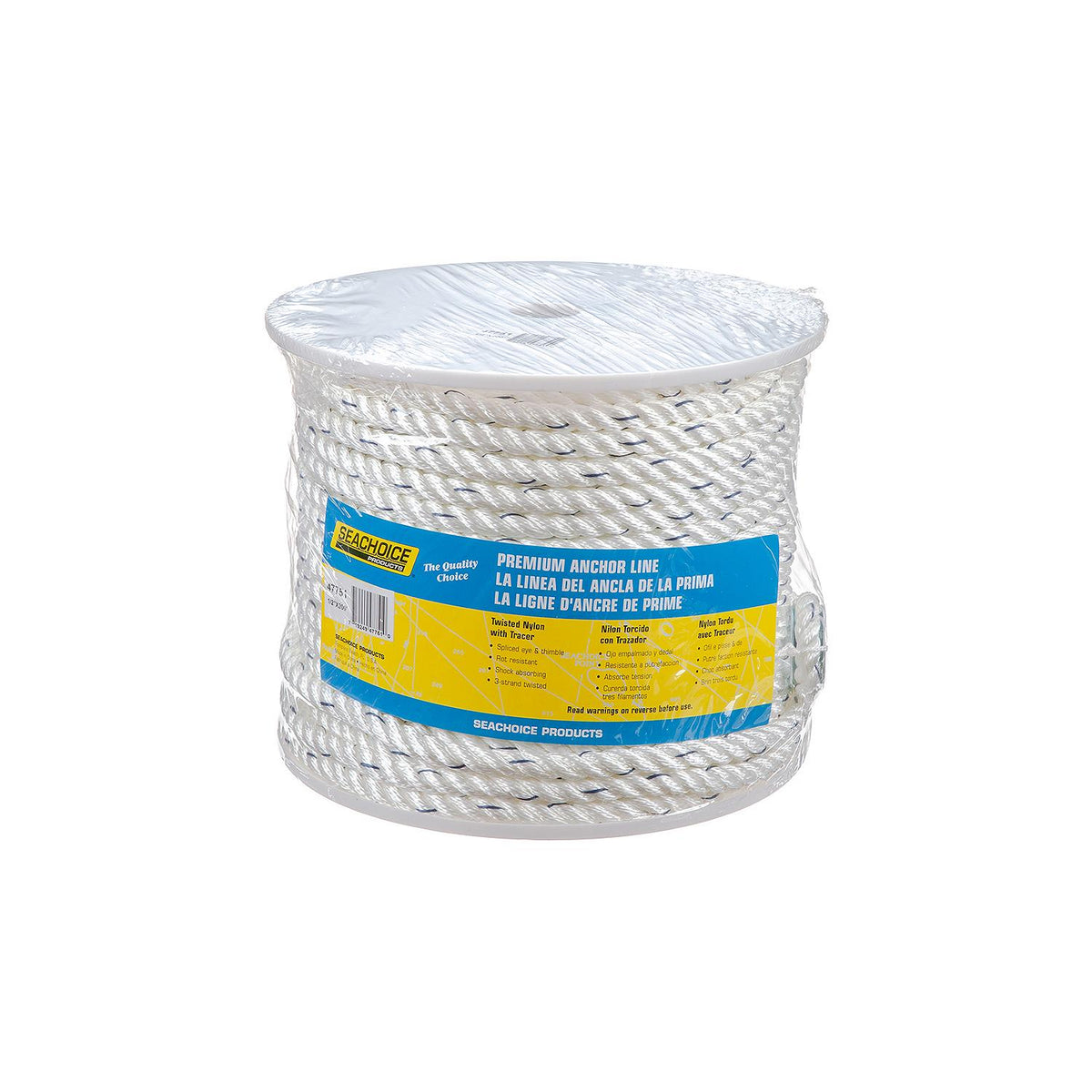 Premium 3-Strand Twisted Nylon Anchor Line
White With Blue Tracer, 1/2" x 200'