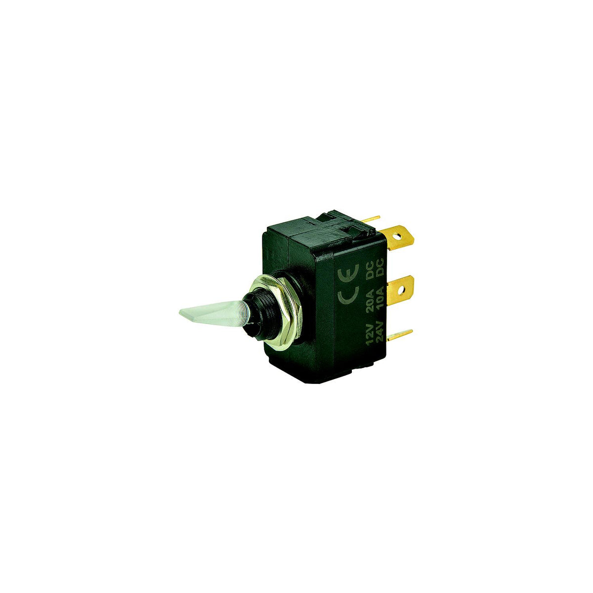 BEP 1001907 Illuminated Toggle Switch, On-Off-On, SPDT, 1/4" Blade Terminals, Illuminated Red