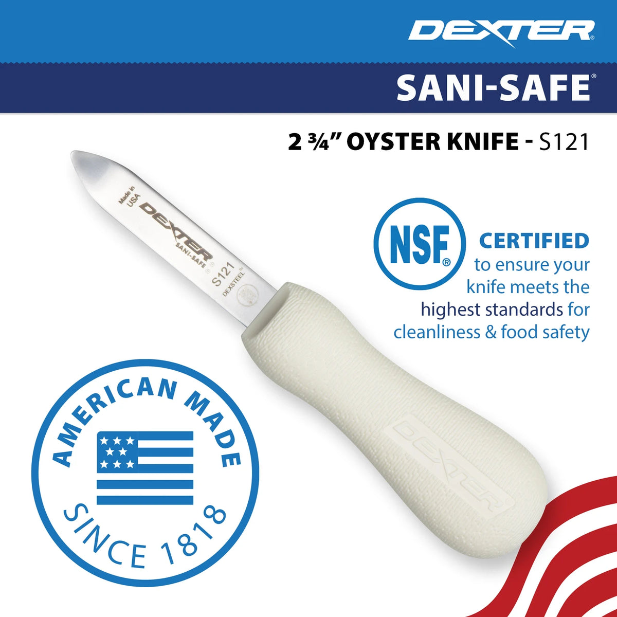 S121 2 3/4" Sani-Safe® New Haven pattern Oyster knife