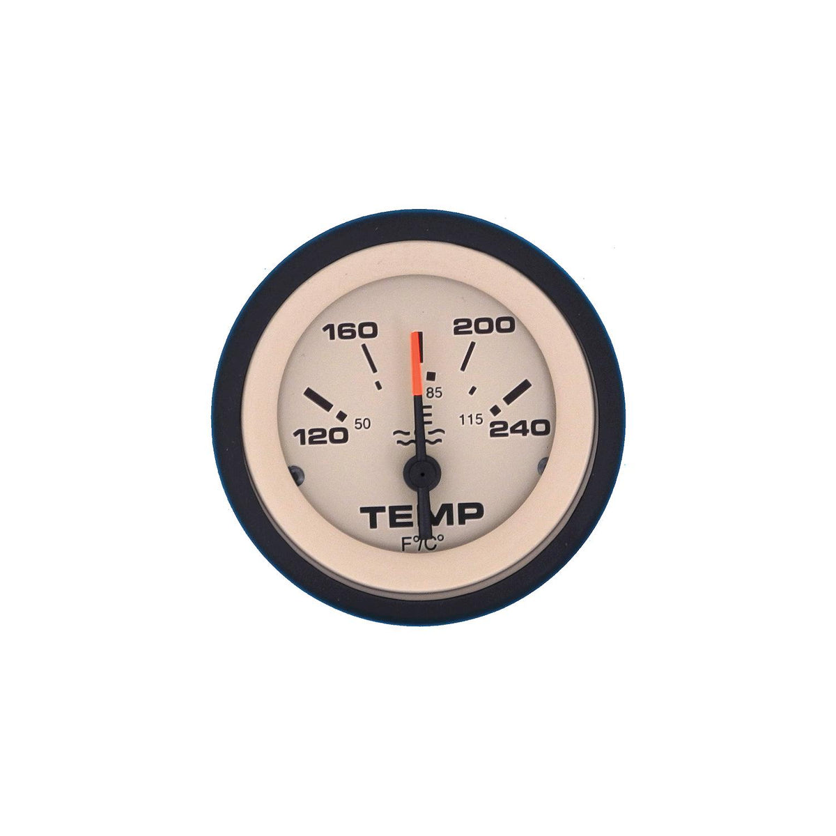 Sierra 59706P Sahara Series 2" Black & Tan Electric 120-240 F Dial Range Water Temperature Gauge & Requires "D" Sender Code