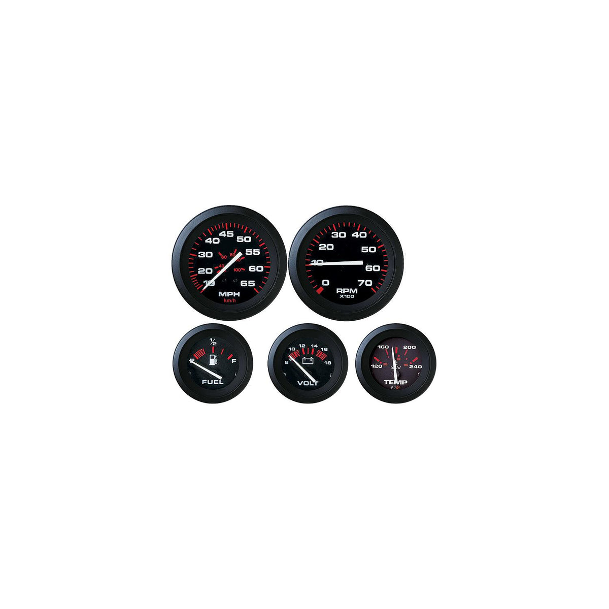 Sierra 69722P Amega Series Black Inboard 4 Set with Tachometer, Voltmeter, Oil Pressure & Water Temperature Gauges