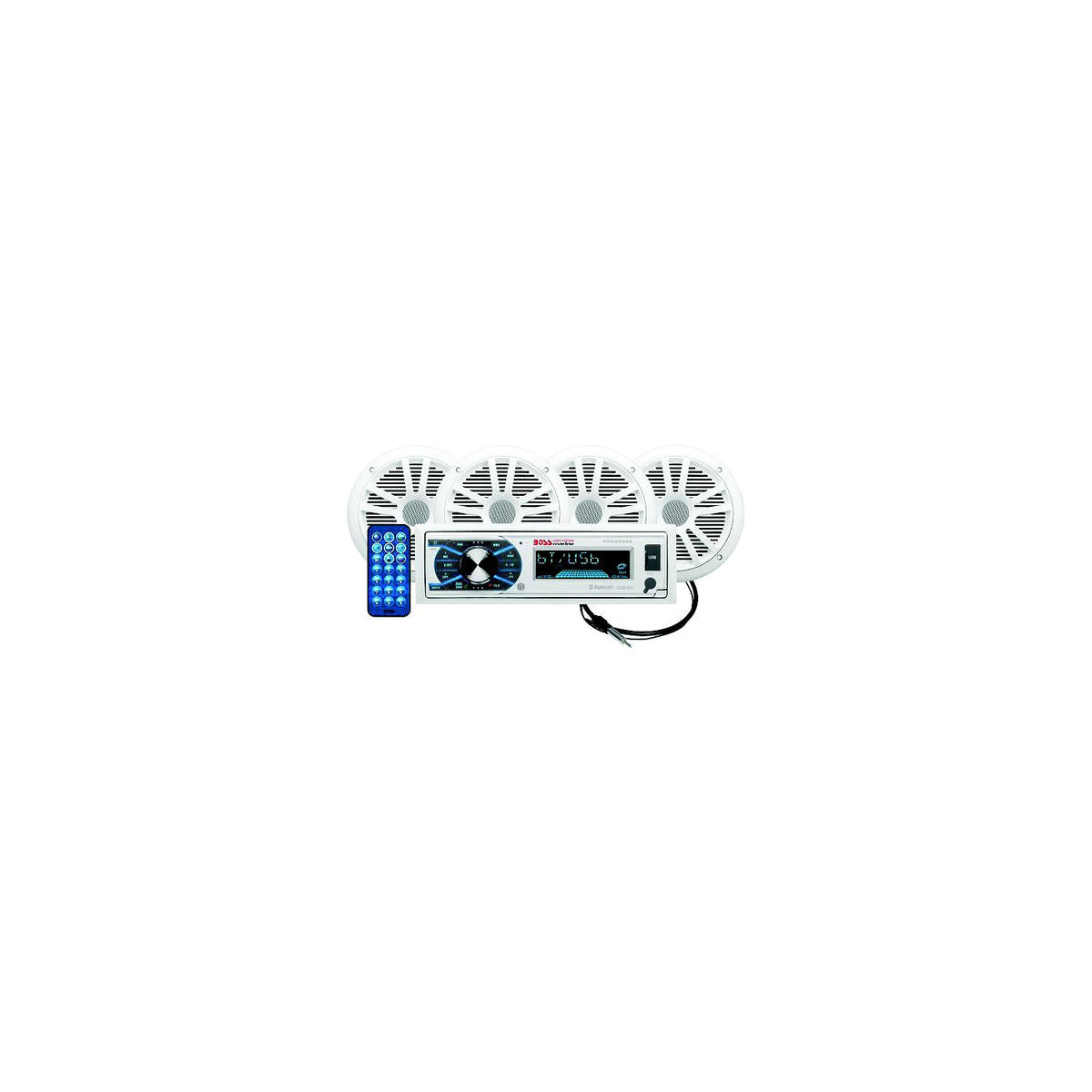 Boss Audio MCK632WB64 Single-DIN AM/FM Receiver w/ 2 Pair 6.5" Marine Speakers & Antenna, White