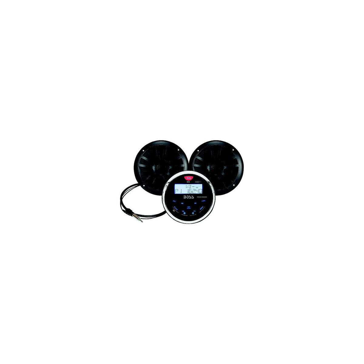 Boss Audio MCKGB350B6 Bluetooth Black In-Dash Gauge Receiver Package w/ 6-1/2" Black Marine Speakers