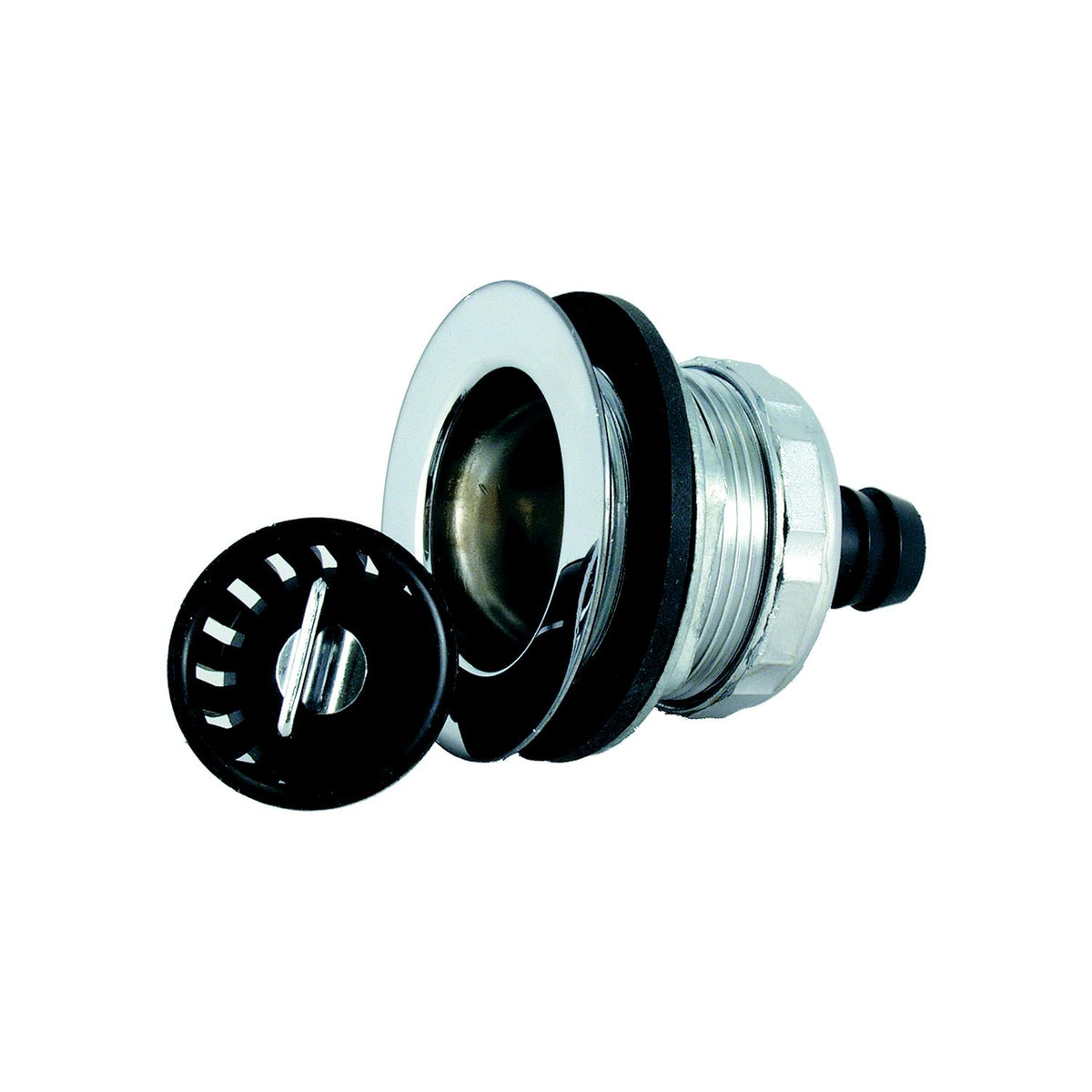 JR Products 9490-215-022 RV Sink Strainer with Threaded Basket, Rubber Washer & Locknut