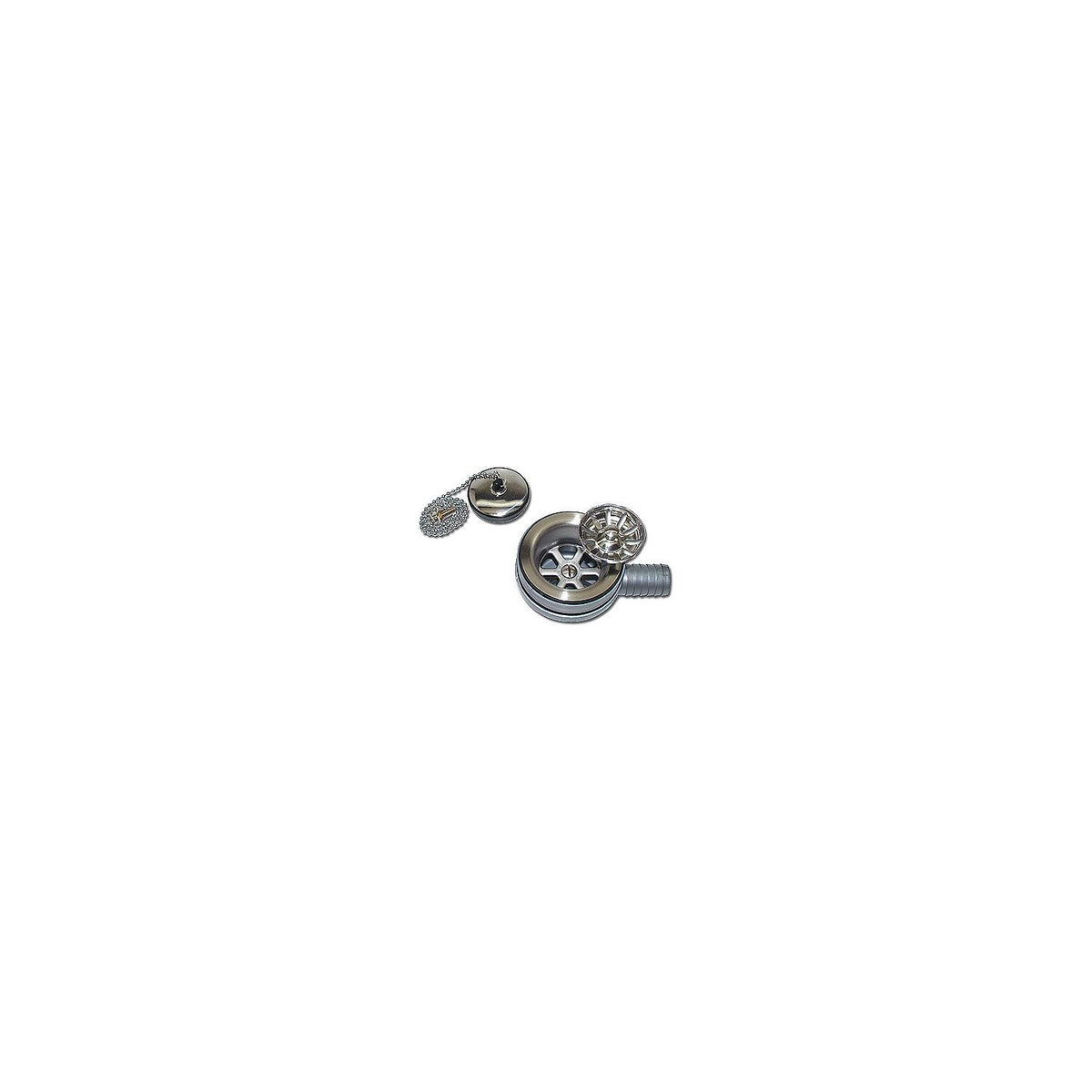 Scandvik 10308 Sink Drain With Basket and Stopper Fits 2-1/16" Drain Hole With a 1" Hose Barb Outlet