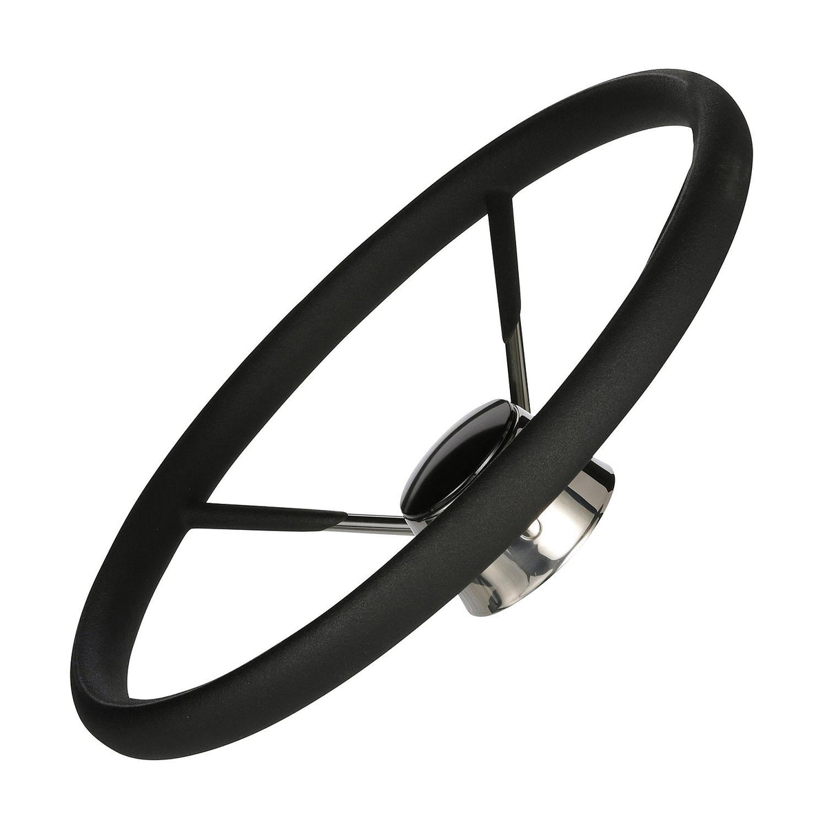 Seachoice 5 Spoke 15" Stainless Steel Destroyer Steering Wheel With Permanent Foam Grip & Black Center Cap