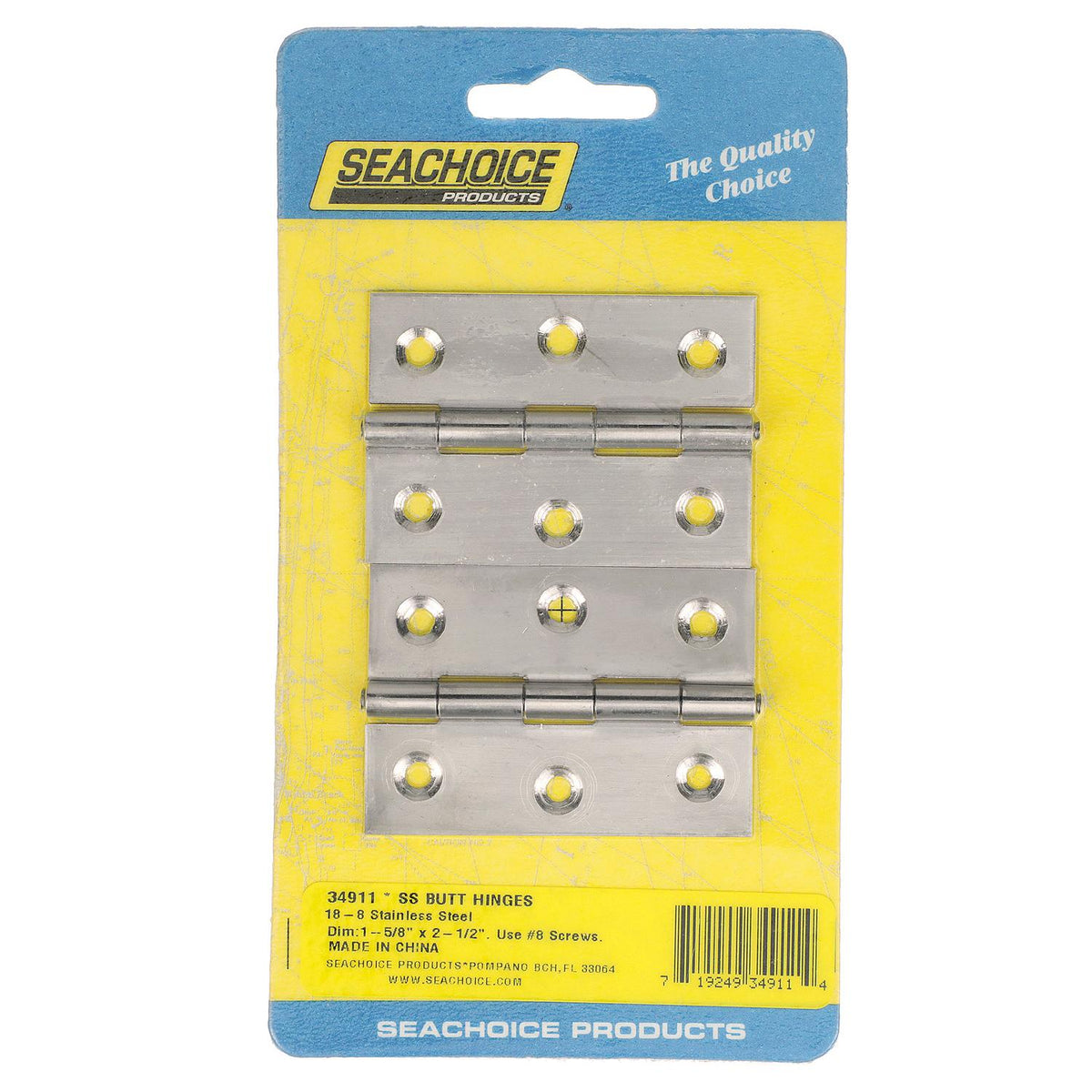 Seachoice (2) Stainless Steel Fast Pin Type Butt Hinges