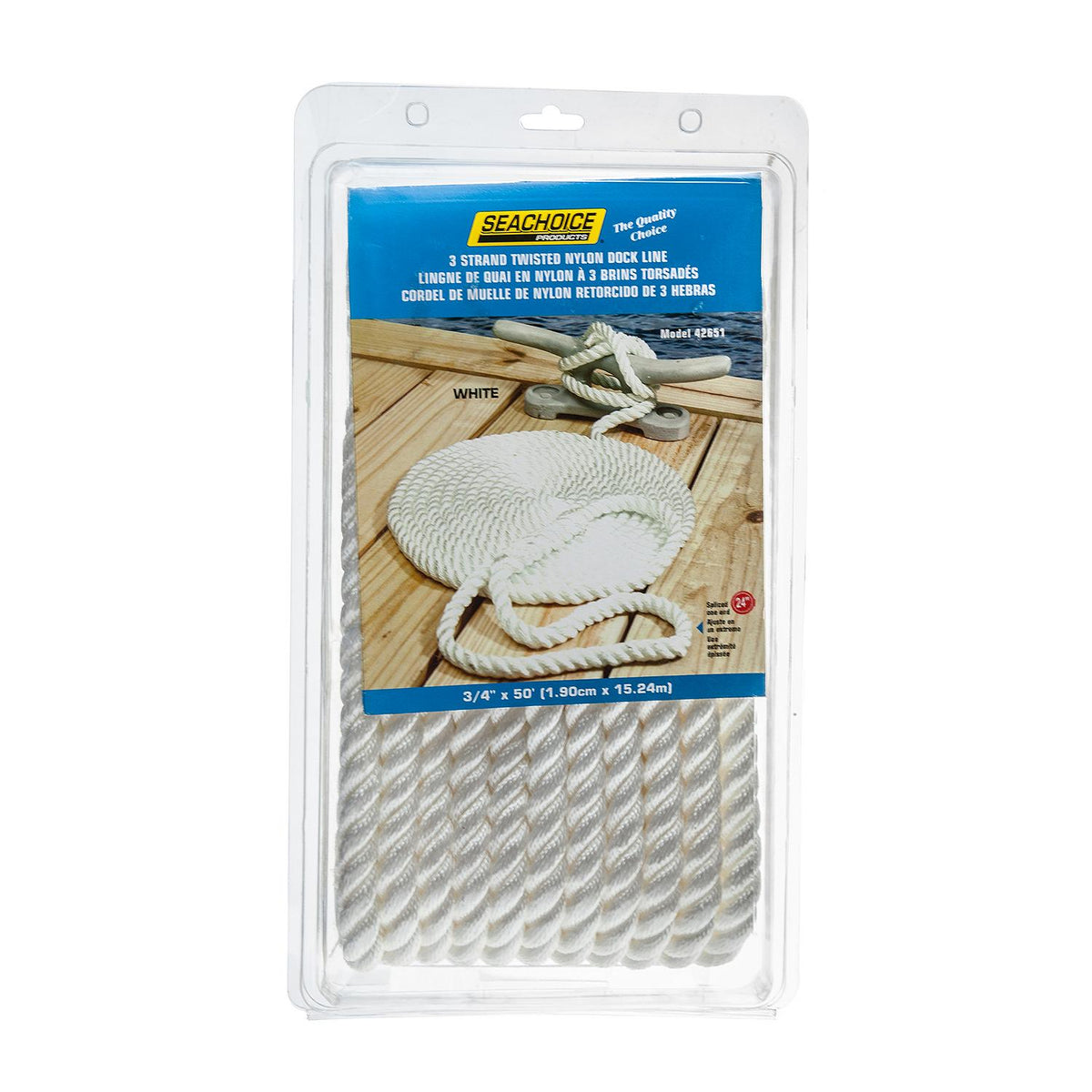 Seachoice 3-Strand Twisted Nylon Dock LineWhite