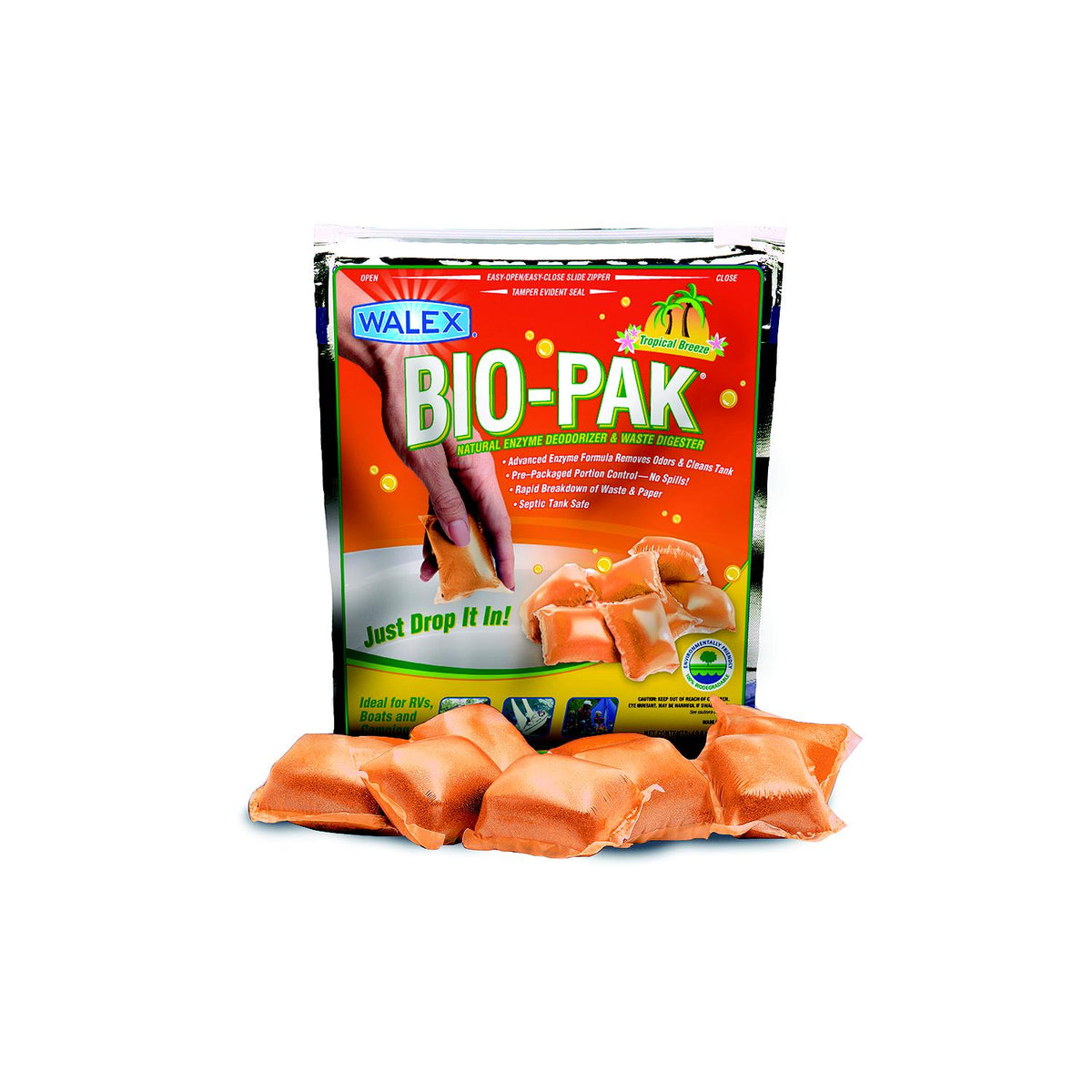 Walex BIOTROPBG Bio-Pak  Tropical Breeze Holding Tank Deodorizer, 10/Pk