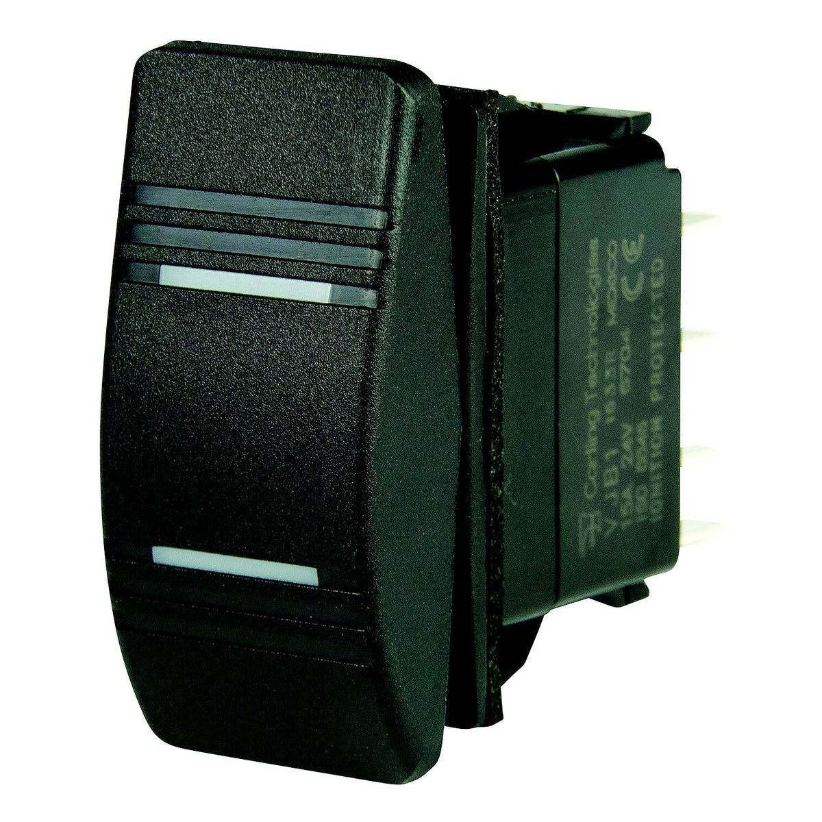 BEP 1001808 Weather Resistant Contura Rocker Switch, On-Off-On, DPDT, 1/4" Blade Terminals, Illuminated Amber (2 Positions)