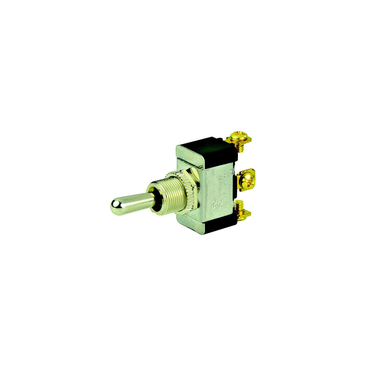 BEP 1002004 Chrome Plated Toggle Switch, (On)-Off-(On), SPDT, #6 32 Screw Terminals
